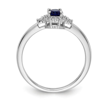 0.63 Ct Oval Blue Sapphire & Diamond Prong 14K White Gold Halo Ring