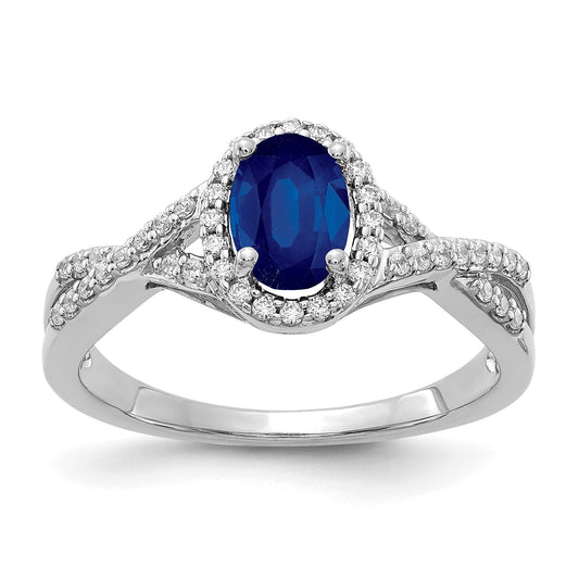 1 Ct Oval Blue Sapphire & Diamond Prong 10K Gold Halo Criss Cross Ring