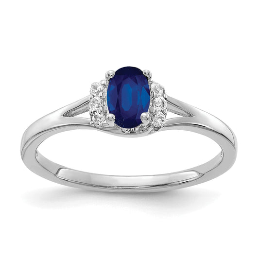 0.56 Ct Oval Blue Sapphire & Diamond Prong 14K White Gold Split Shank Ring