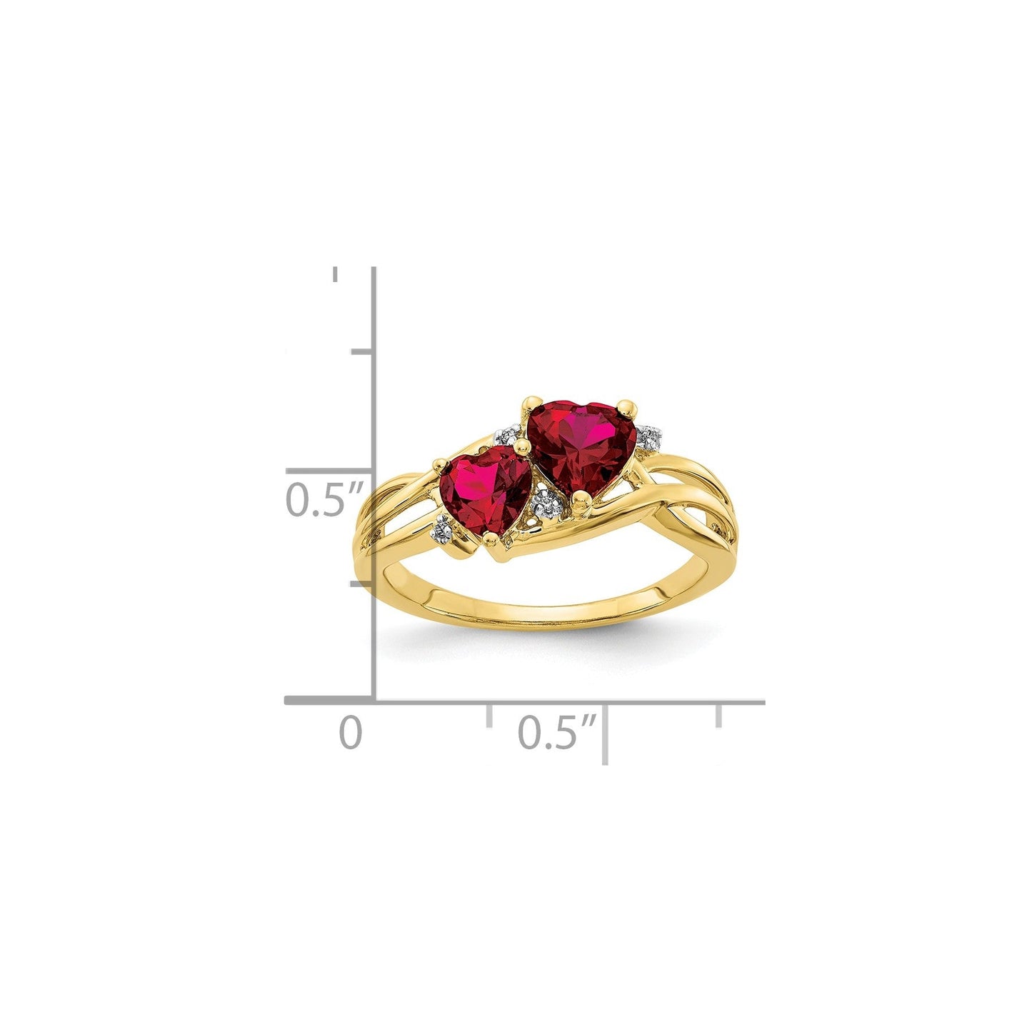 1.648 Ct Double Heart Red Ruby and Lab Diamond Gold Toi et Moi Bypass Ring