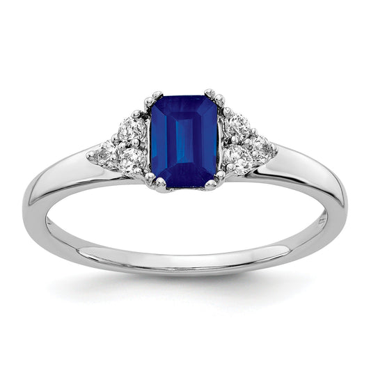 0.68 Ct Emerald Cut Blue Sapphire & Diamond Prong 14K White Gold Cluster Ring