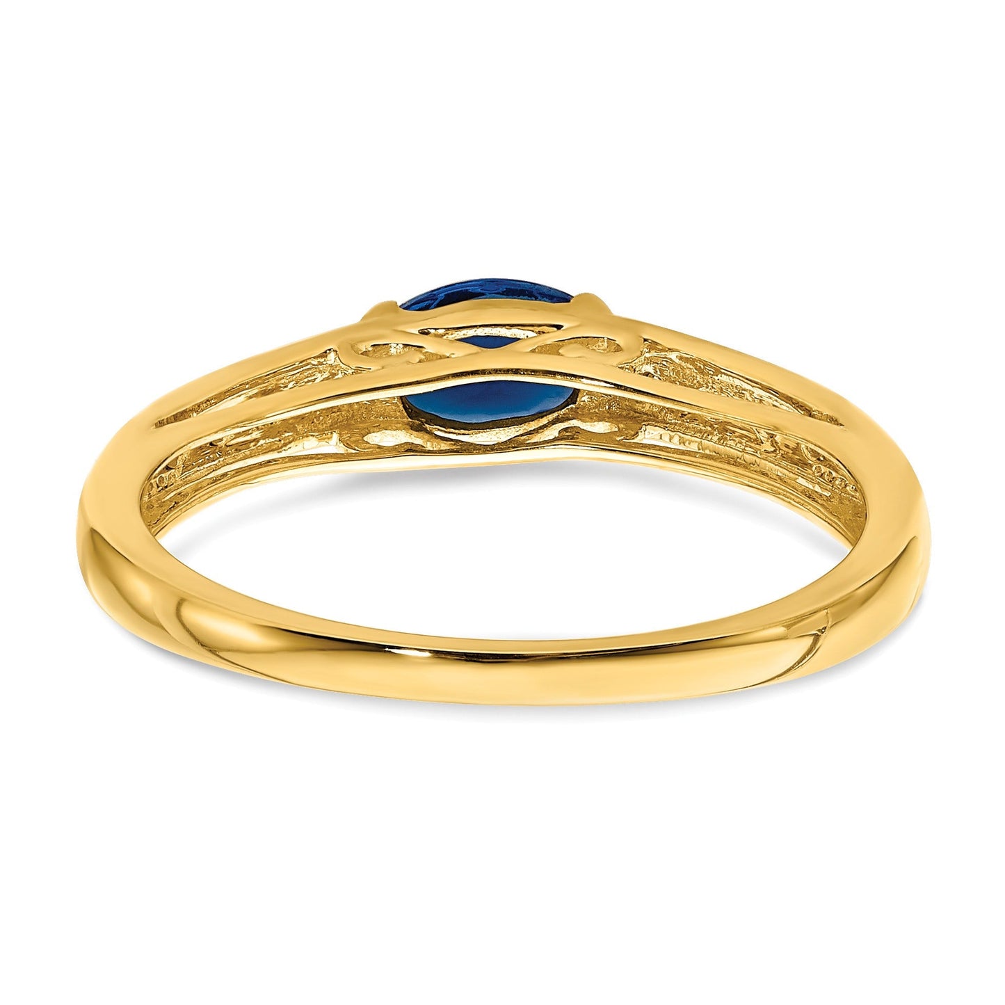 0.64 Ct Oval Blue Sapphire & Diamond Half-Bezel 14K Yellow Gold East-West Ring