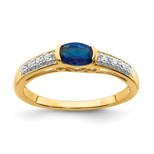 0.64 Ct Oval Blue Sapphire & Diamond Half-Bezel 14K Yellow Gold East-West Ring