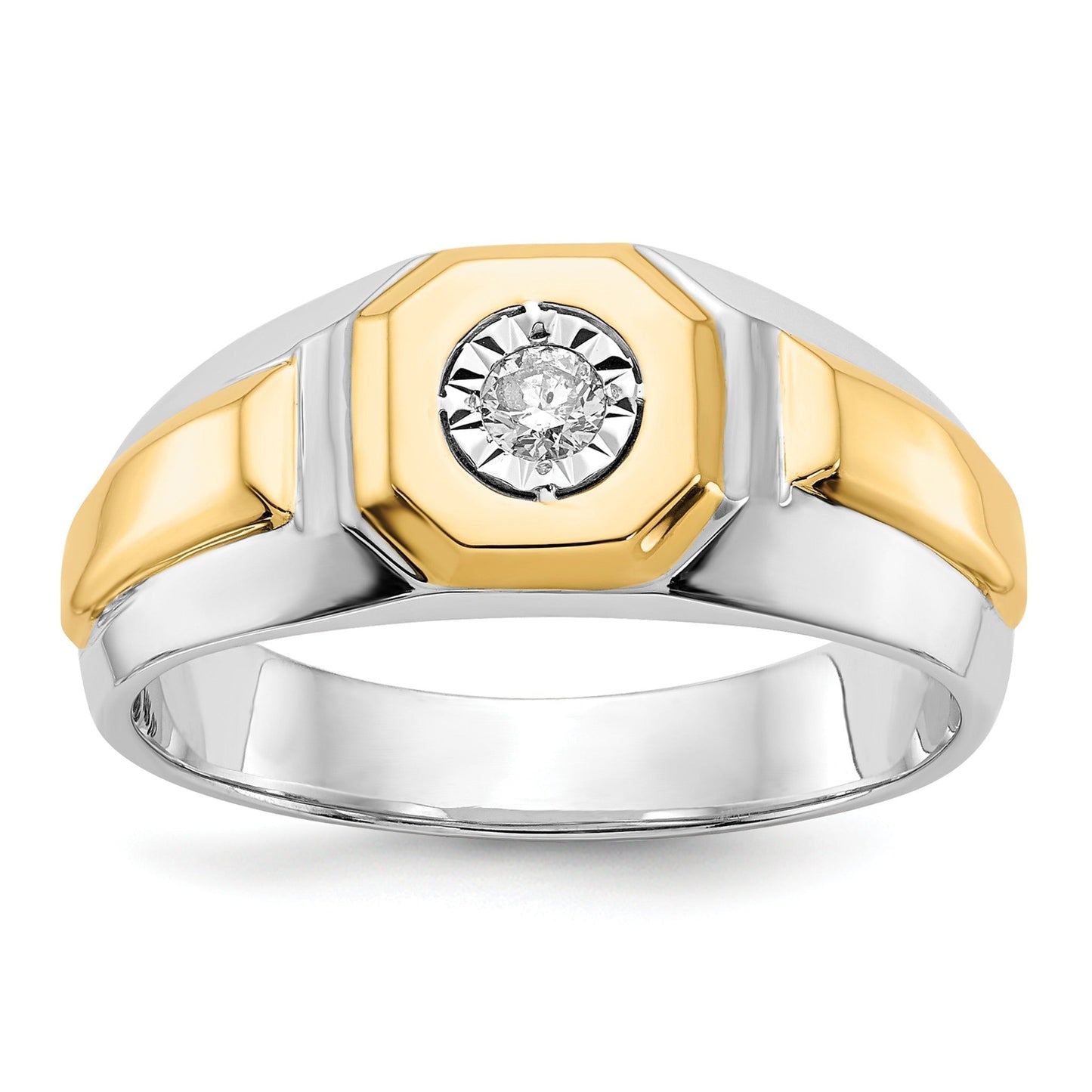 14k Two-Tone 1/10 ct Lab Grown Diamond Thick Band Men's Ring