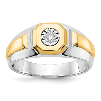 14k Two-Tone 1/10 ct Lab Grown Diamond Thick Band Men's Ring