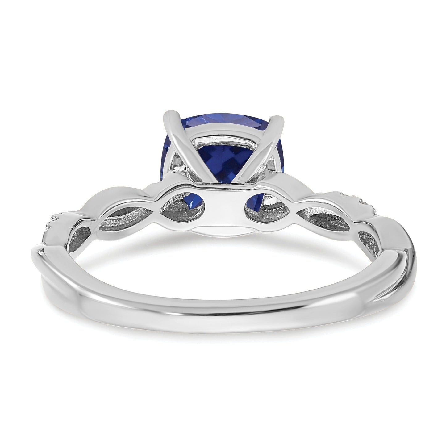 1.96 Ct Cushion Blue Created Sapphire & Diamond Prong Silver Infinity Twisted Ring