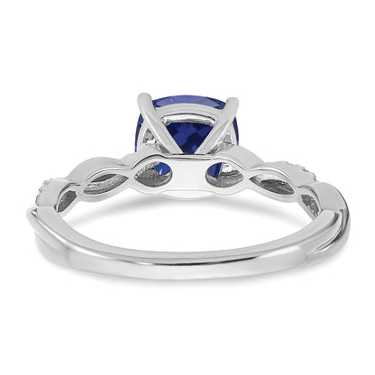 1.96 Ct Cushion Blue Created Sapphire & Diamond Prong Silver Infinity Twisted Ring