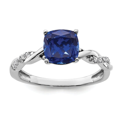 1.96 Ct Cushion Blue Created Sapphire & Diamond Prong Silver Infinity Twisted Ring