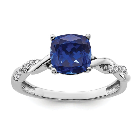 1.96 Ct Cushion Blue Created Sapphire & Diamond Prong Silver Infinity Twisted Ring