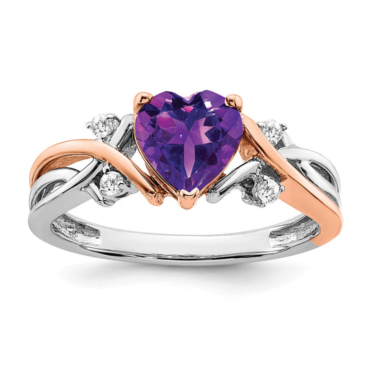 1.2 Ct Heart Purple Amethyst and White Diamond Prong 14k Gold Promise Ring