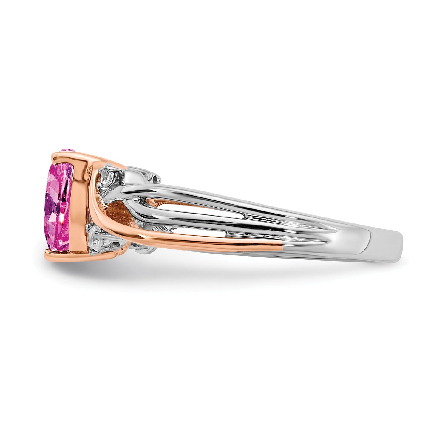 14k Two Tone Heart Created Gemstone & Diamond ring