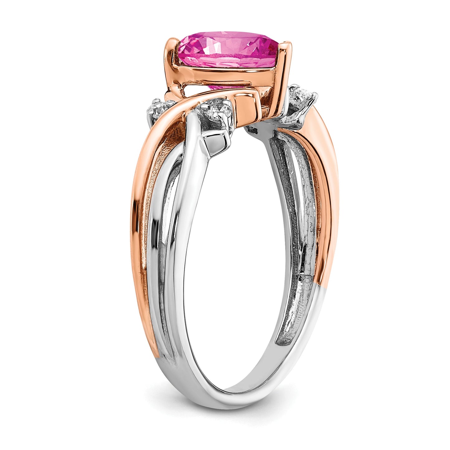 14k Two Tone Heart Created Gemstone & Diamond ring