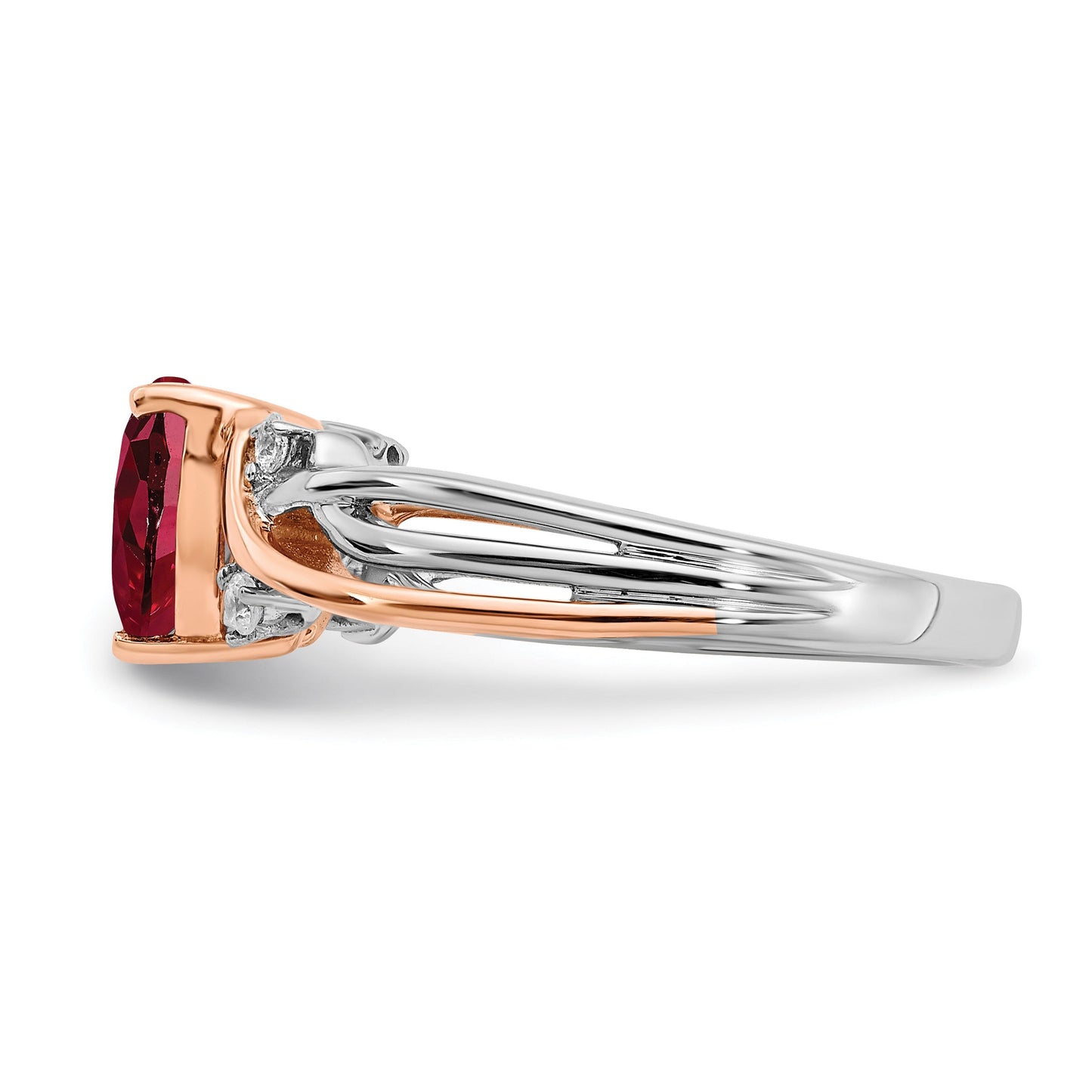 14k Two Tone Heart Created Gemstone & Diamond ring
