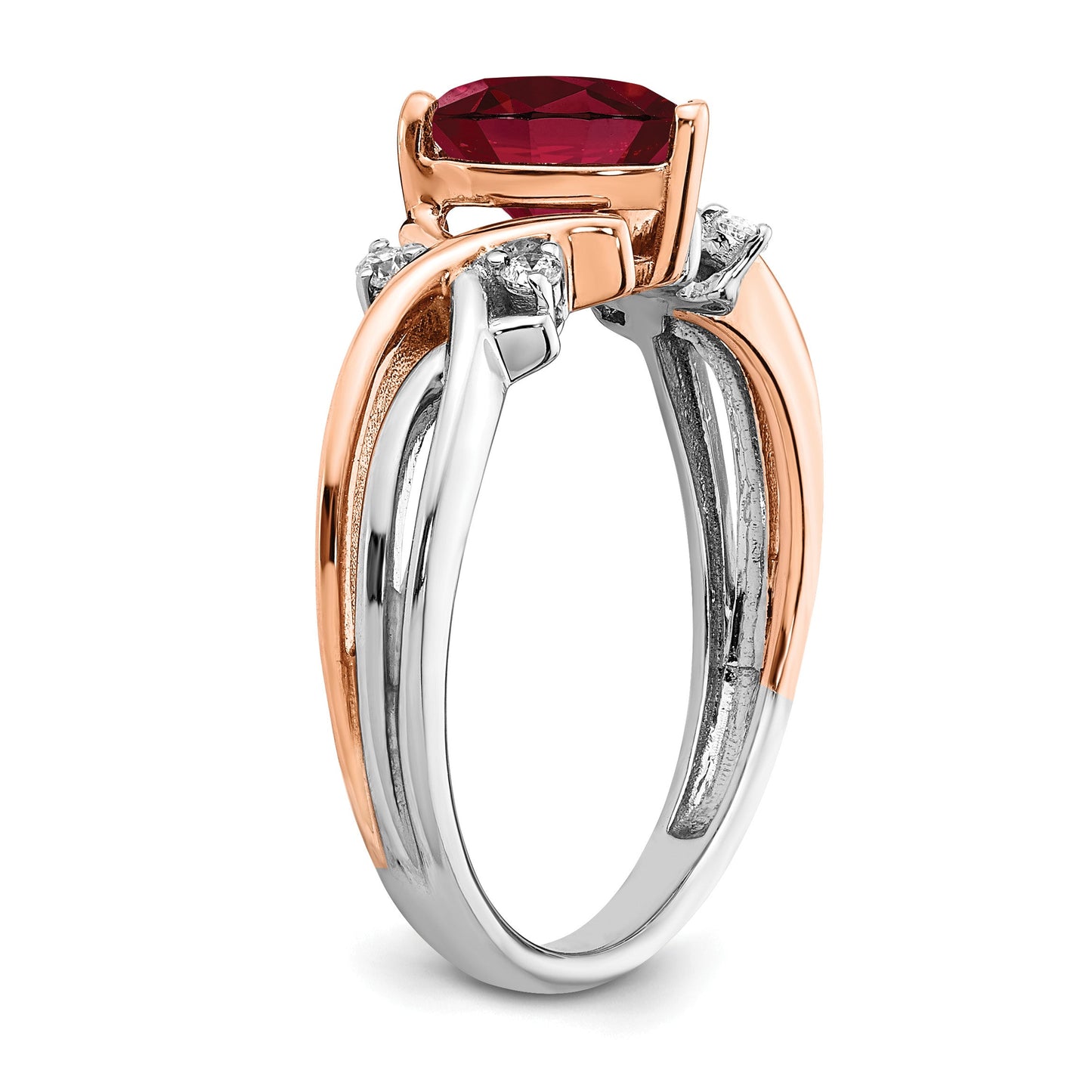 14k Two Tone Heart Created Gemstone & Diamond ring