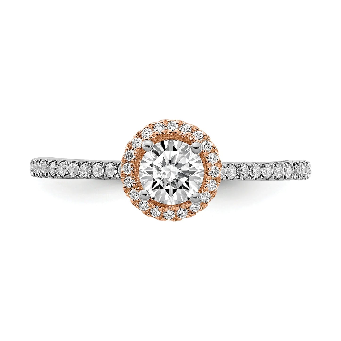 Two-Tone Gold Lab Grown Diamond Round Halo Pave Engagement Ring 0.5 ct