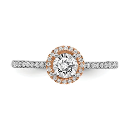 Two-Tone Gold Lab Grown Diamond Round Halo Pave Engagement Ring 0.5 ct