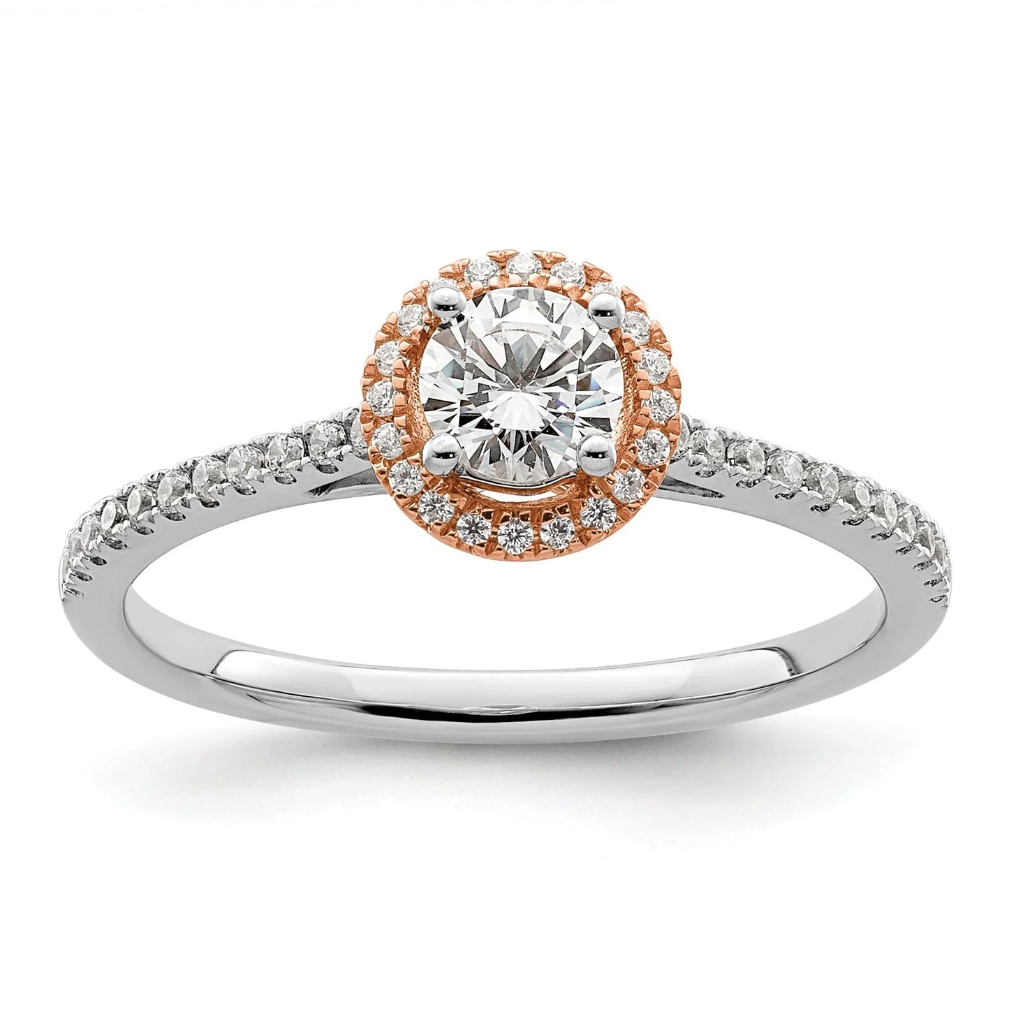Two-Tone Gold Lab Grown Diamond Round Halo Pave Engagement Ring 0.5 ct