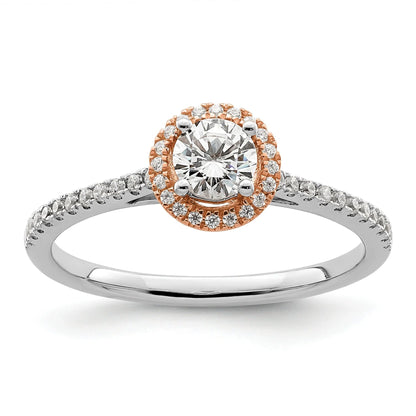 Two-Tone Gold Lab Grown Diamond Round Halo Pave Engagement Ring 0.5 ct