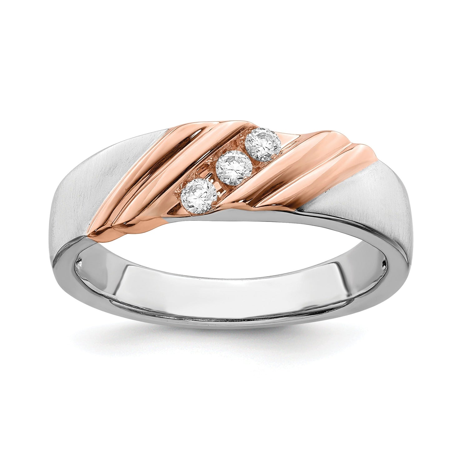 1/6 ct Lab Grown Diamond Three Stone Men's Band Ring 14k Two-tone