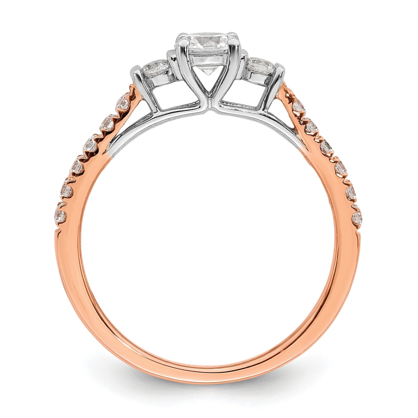 10k Rose Gold Lab Diamond Three Stone Pave Engagement Ring 3/4 carat