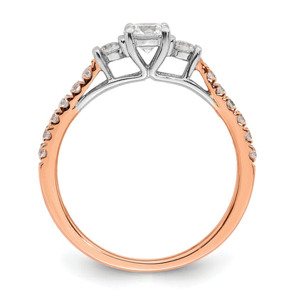 10k Rose Gold Lab Diamond Three Stone Pave Engagement Ring 3/4 carat