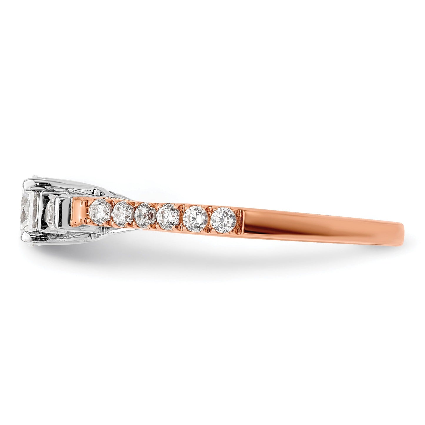10k Rose Gold Lab Diamond Three Stone Pave Engagement Ring 3/4 carat