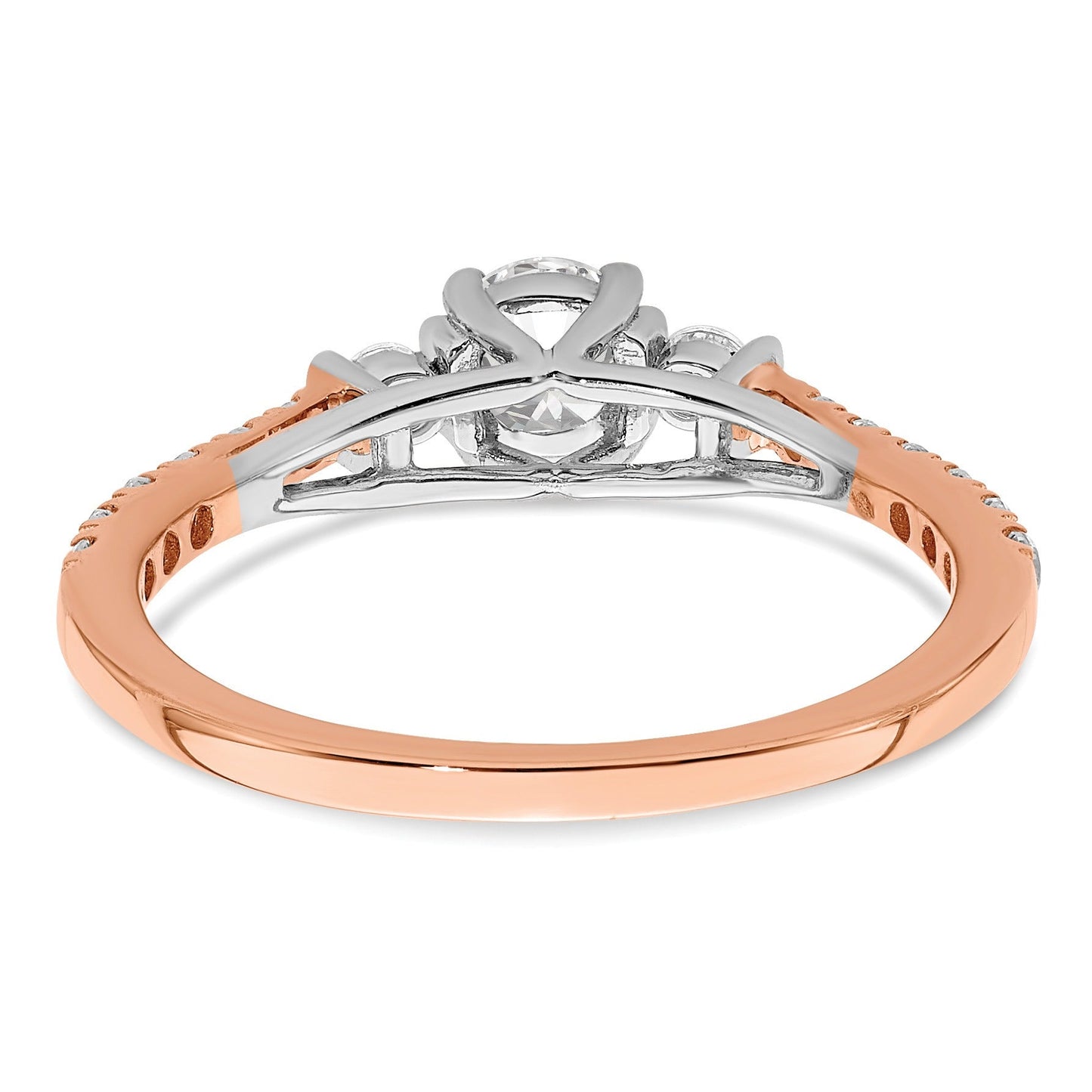 10k Rose Gold Lab Diamond Three Stone Pave Engagement Ring 3/4 carat