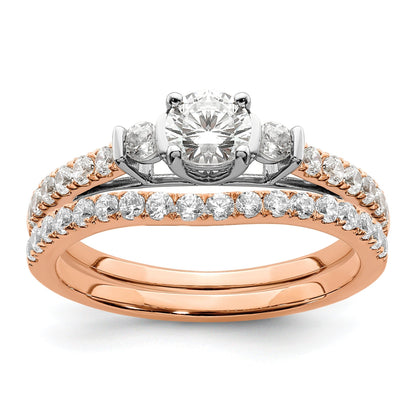 10k Rose Gold Lab Diamond Three Stone Pave Engagement Ring 3/4 carat