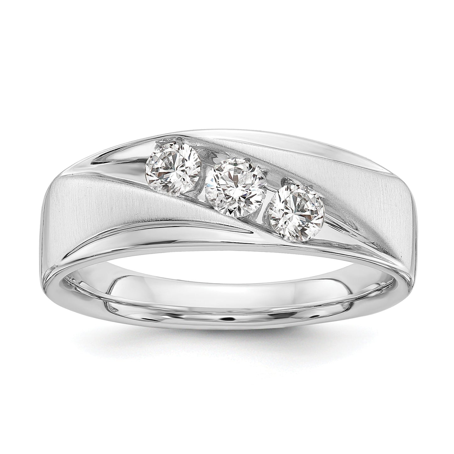 5/8 ct Lab Diamond Three Stone Wedding Bands Men's Ring 14k White Gold