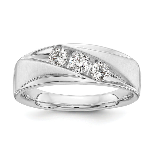 5/8 ct Lab Diamond Three Stone Wedding Bands Men's Ring 14k White Gold