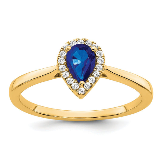 0.5 Ct Pear Blue Sapphire and Diamond 14K Gold Halo Teardrop Ring