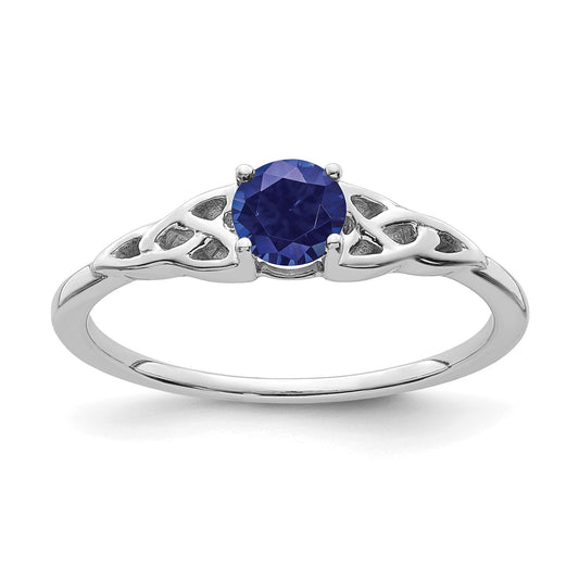 0.33 Ct Round Blue Lab Created Sapphire Prong 14K White Gold Celtic Knot Solitaire Ring