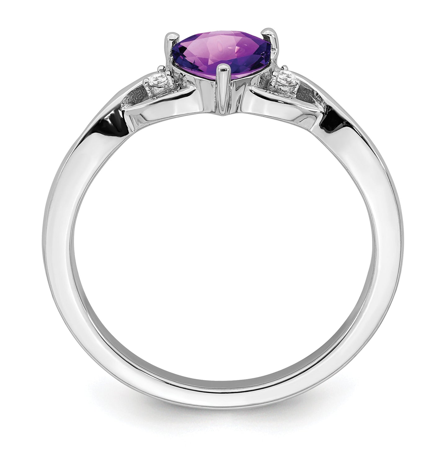 0.77 Ct Heart Gemstone and White Diamond Prong Silver Three Stone Twisted Band Ring