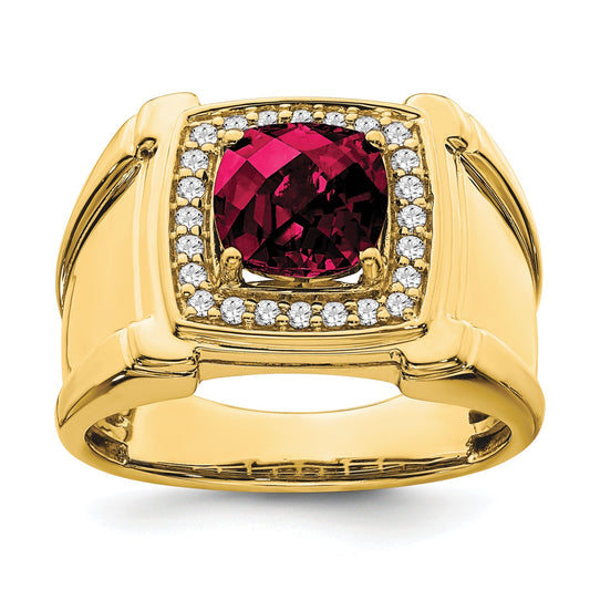 14k Lab Grown Diamond and Lab Created Ruby Men's Ring 1/4 ct