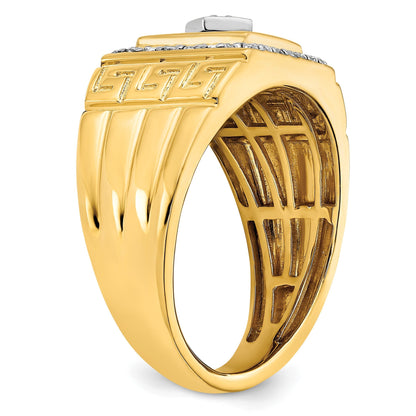 14k Gold 1/5 ct Lab Grown Diamond and Onyx Greek Key Design Men's Ring