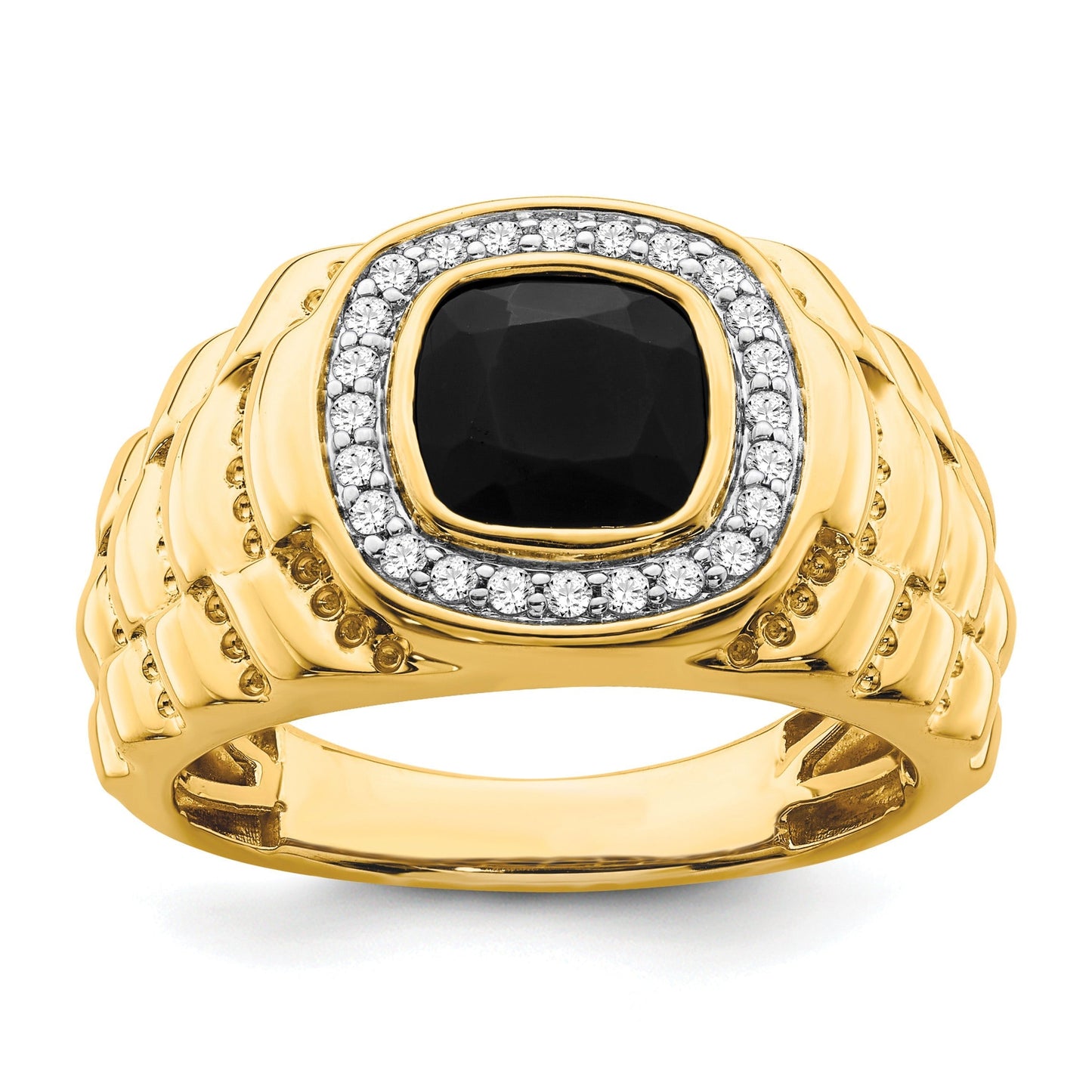 14k Gold 1/4 ct Lab Grown Diamond and Onyx Textured Men's Ring