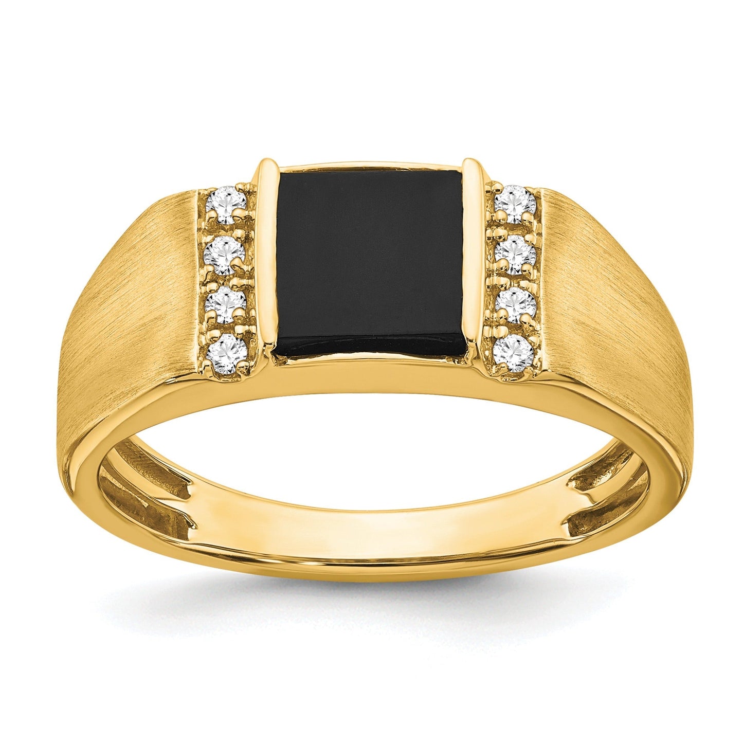 14k Yellow Gold 1/8 ct Lab Grown Diamond and Onyx Men's Ring