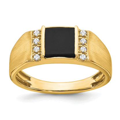 14k Yellow Gold 1/8 ct Lab Grown Diamond and Onyx Men's Ring