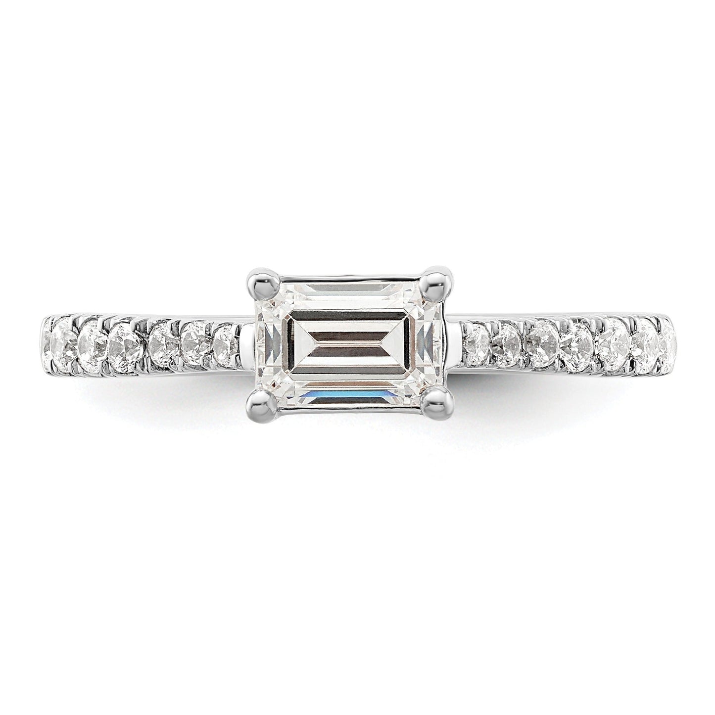 0.25 Ct Emerald-Cut White Diamond Prong 14K White Gold Semi Mount East West Ring
