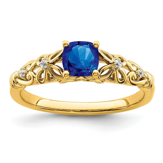 0.55 Ct Cushion Blue Sapphire & Diamond Prong 14K Yellow Gold Filigree Ring