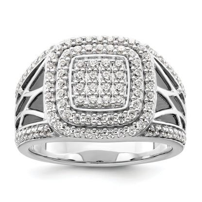 1 1/8 ct Lab Grown Diamond Side Design Men's Halo Ring 14k White Gold