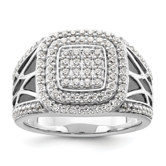 1 1/8 ct Lab Grown Diamond Side Design Men's Halo Ring 14k White Gold