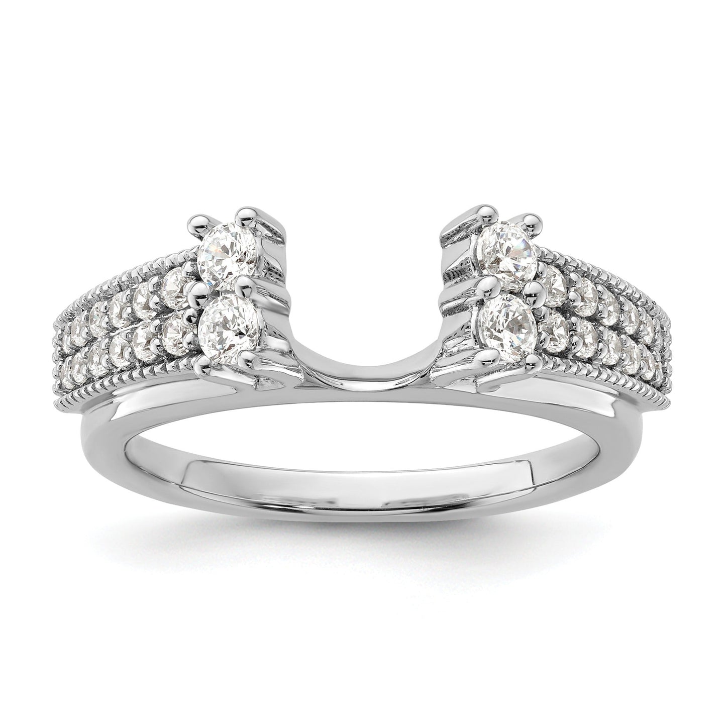 IGI Certified 0.50 Ct Round Lab Grown Diamond Pavé 14K White Gold Double Row Ring Wrap Enhancer Band