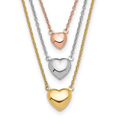 Tri-color Three Hearts 14K Gold Layered Cable Chain Necklace