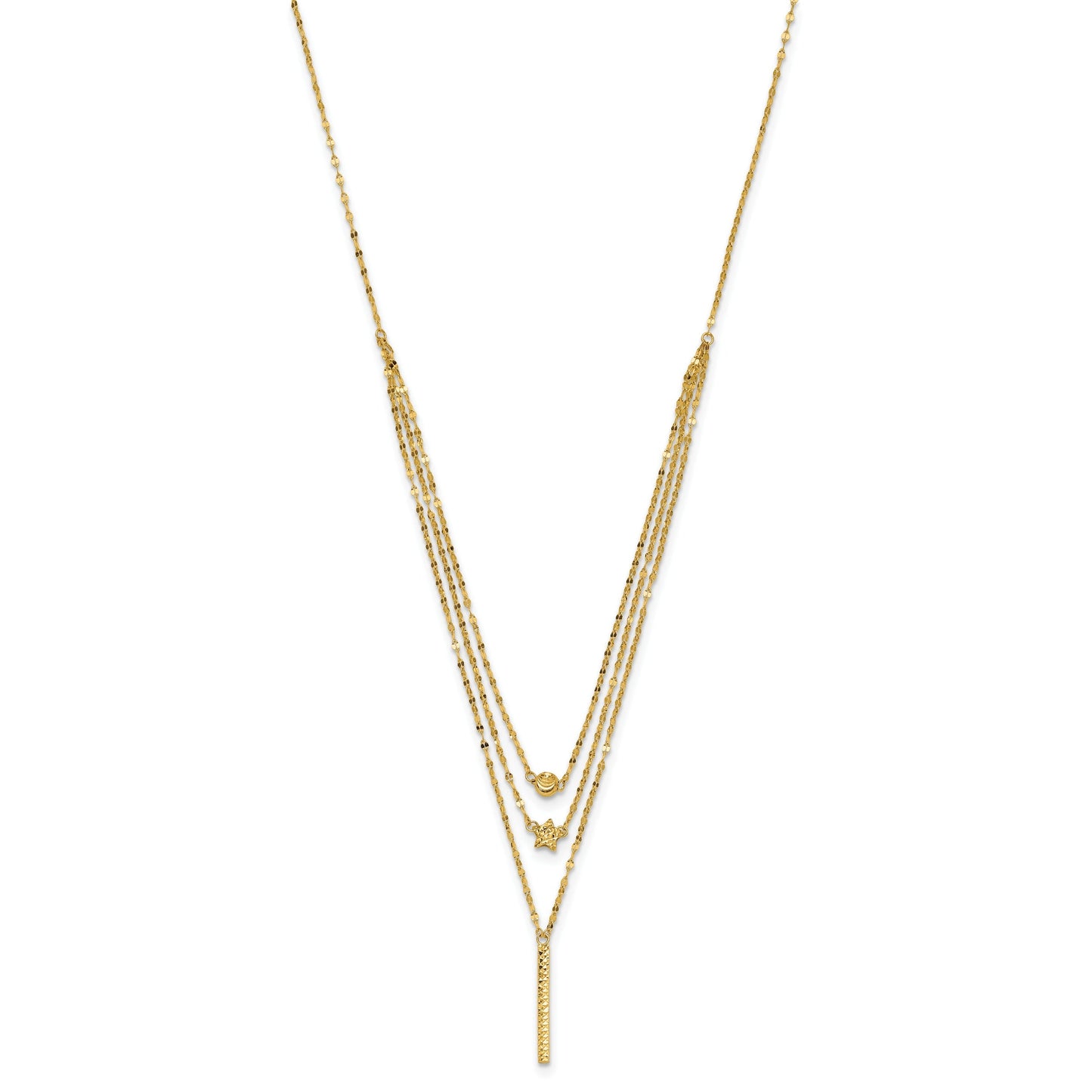 Diamond-Cut Star 14K Gold Three Strand Beaded Layered Necklace