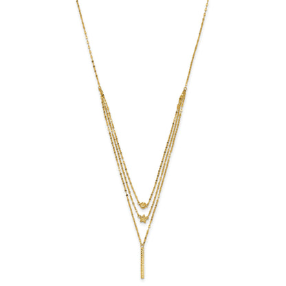 Diamond-Cut Star 14K Gold Three Strand Beaded Layered Necklace