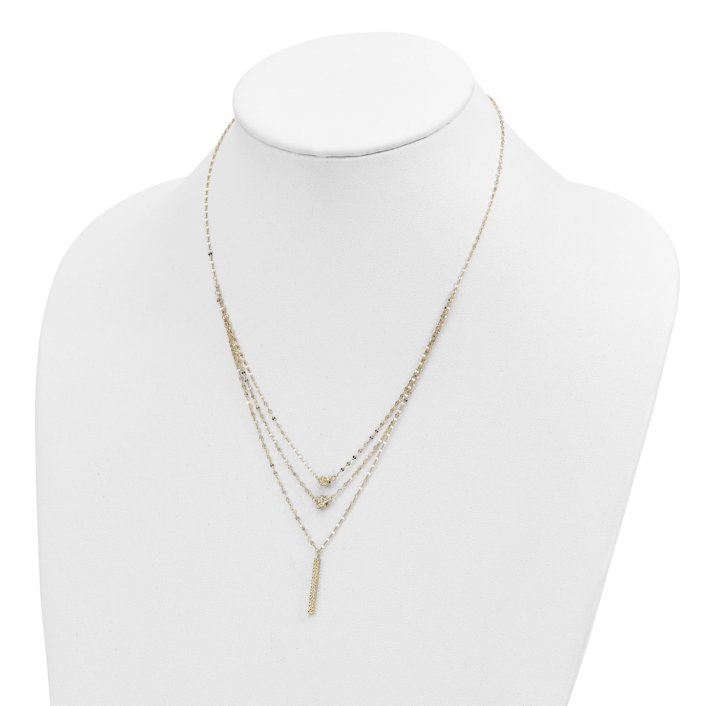Diamond-Cut Star 14K Gold Three Strand Beaded Layered Necklace