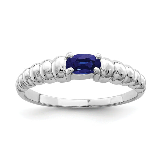 Oval Blue Sapphire Prong 14k White Gold East-West Solitaire Ring