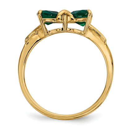 14k Yellow Gold Bow Dual Heart Birthstone Ring