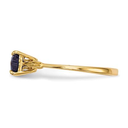 14k Yellow Gold Bow Dual Heart Birthstone Ring